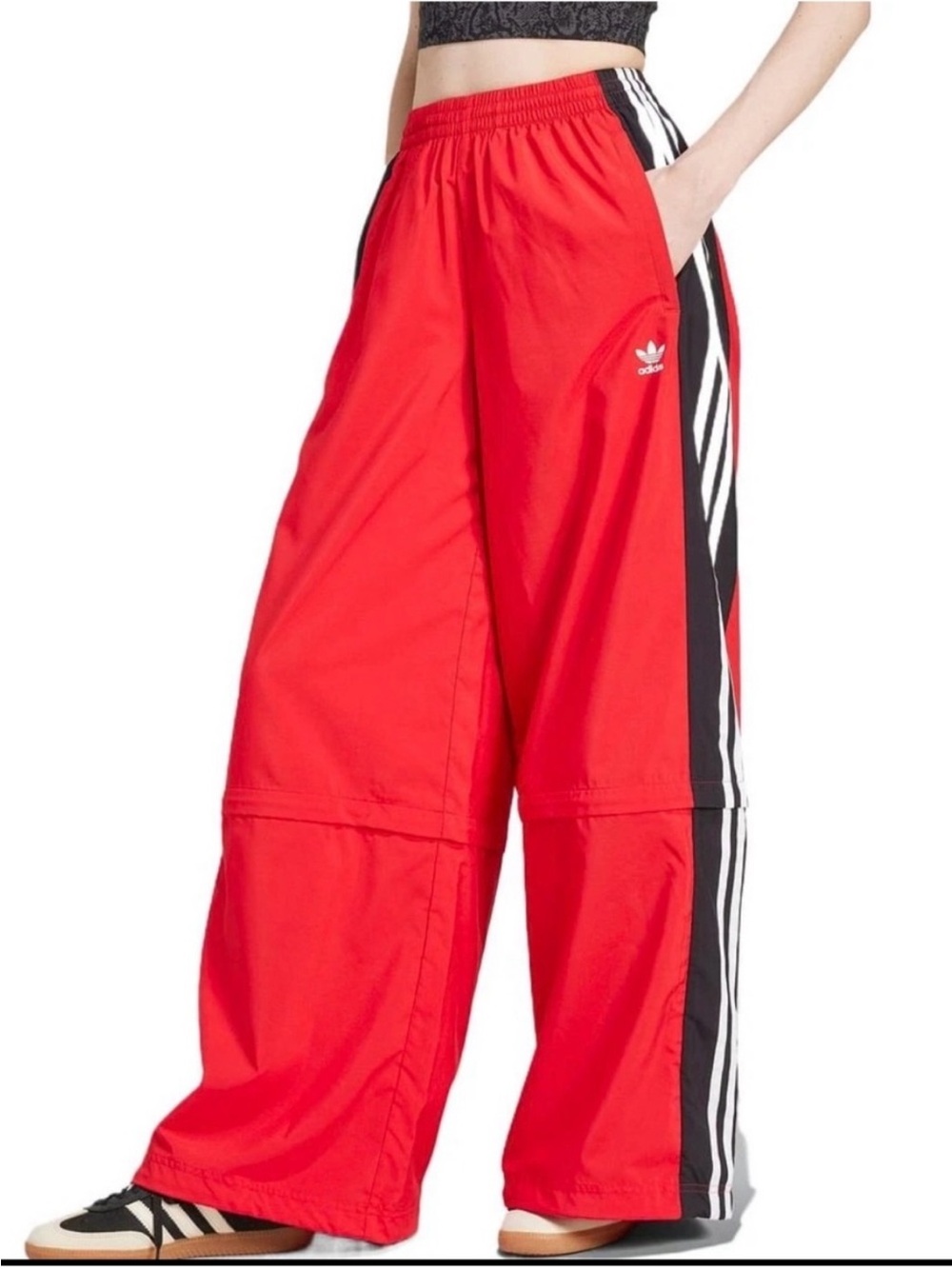 Adidas Red Rasant Track Pants Wide Leg with Three Stripes Size XS NWT
